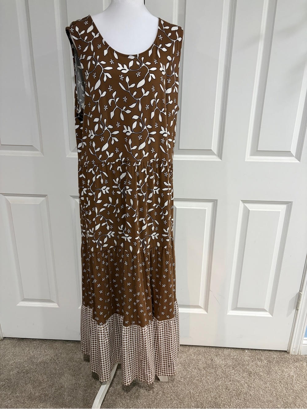 Sleeveless Brown Floral Tiered Maxi Dress